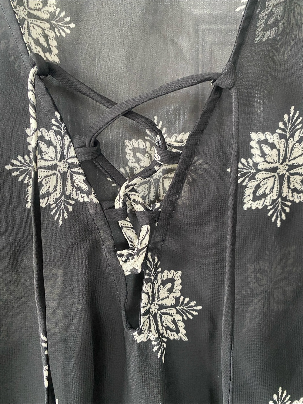PontoCruz Black & White Lace-Up Boho Swimsuit Cover and Tunic Top Size L - Picture 2 of 11